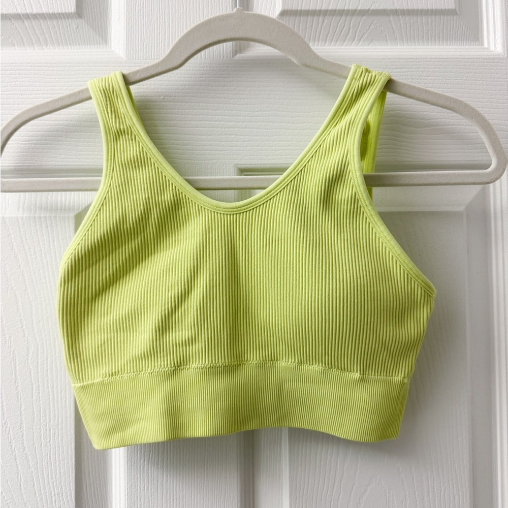 Aerie Ribbed Cropped Sports Bra in Neon Yellow-Green